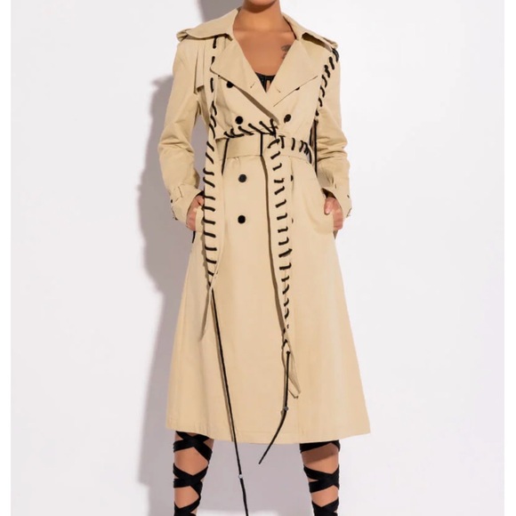 AKIRA - SUPERMODEL LACE UP TRENCH COAT - Picture 3 of 9